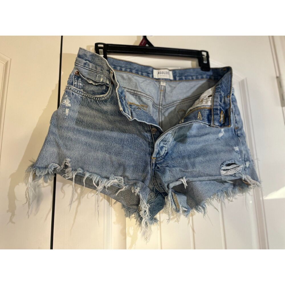 AGOLDE Riley High Rise Denim Shorts Women's 27 Light Wash Distressed Frayed